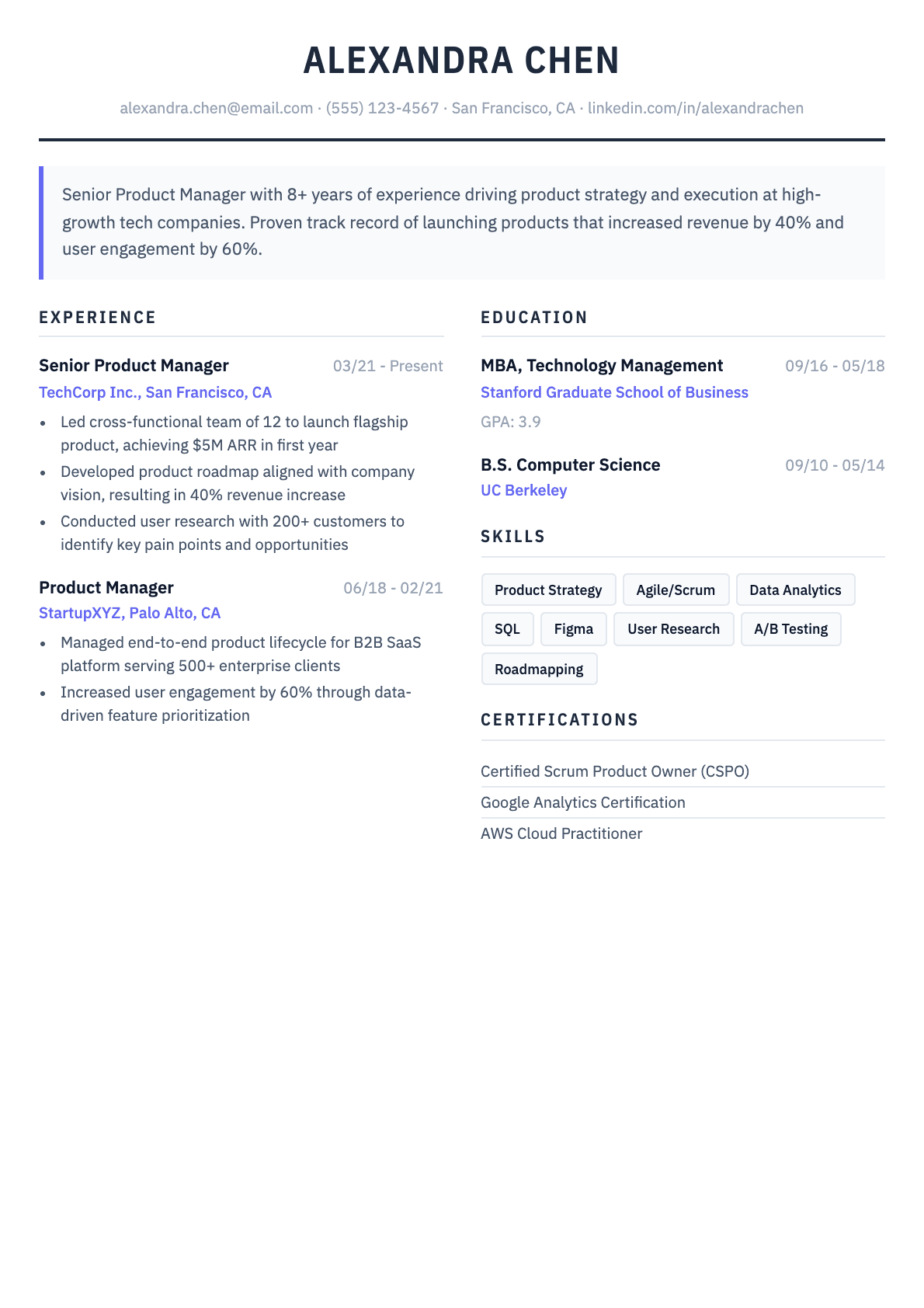 Compact Dense resume template preview