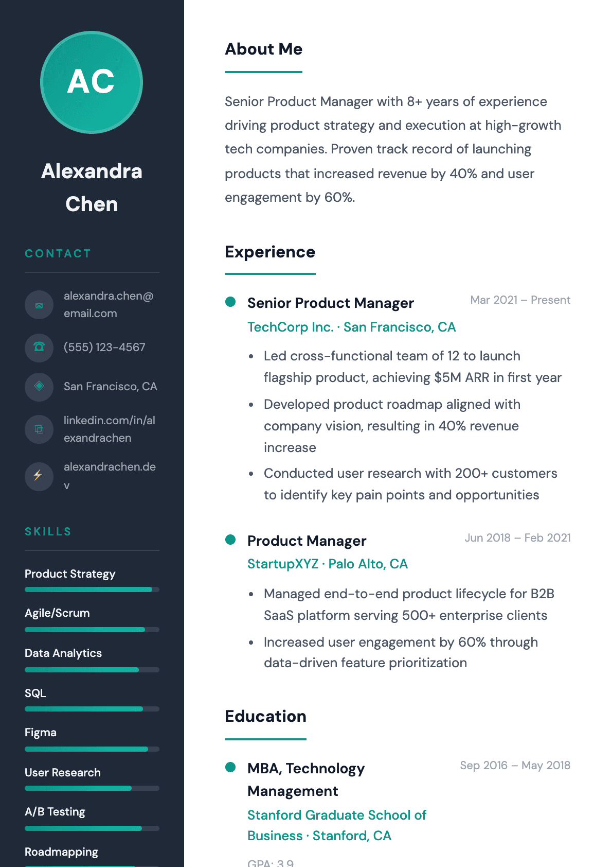 Creative Sidebar resume template preview