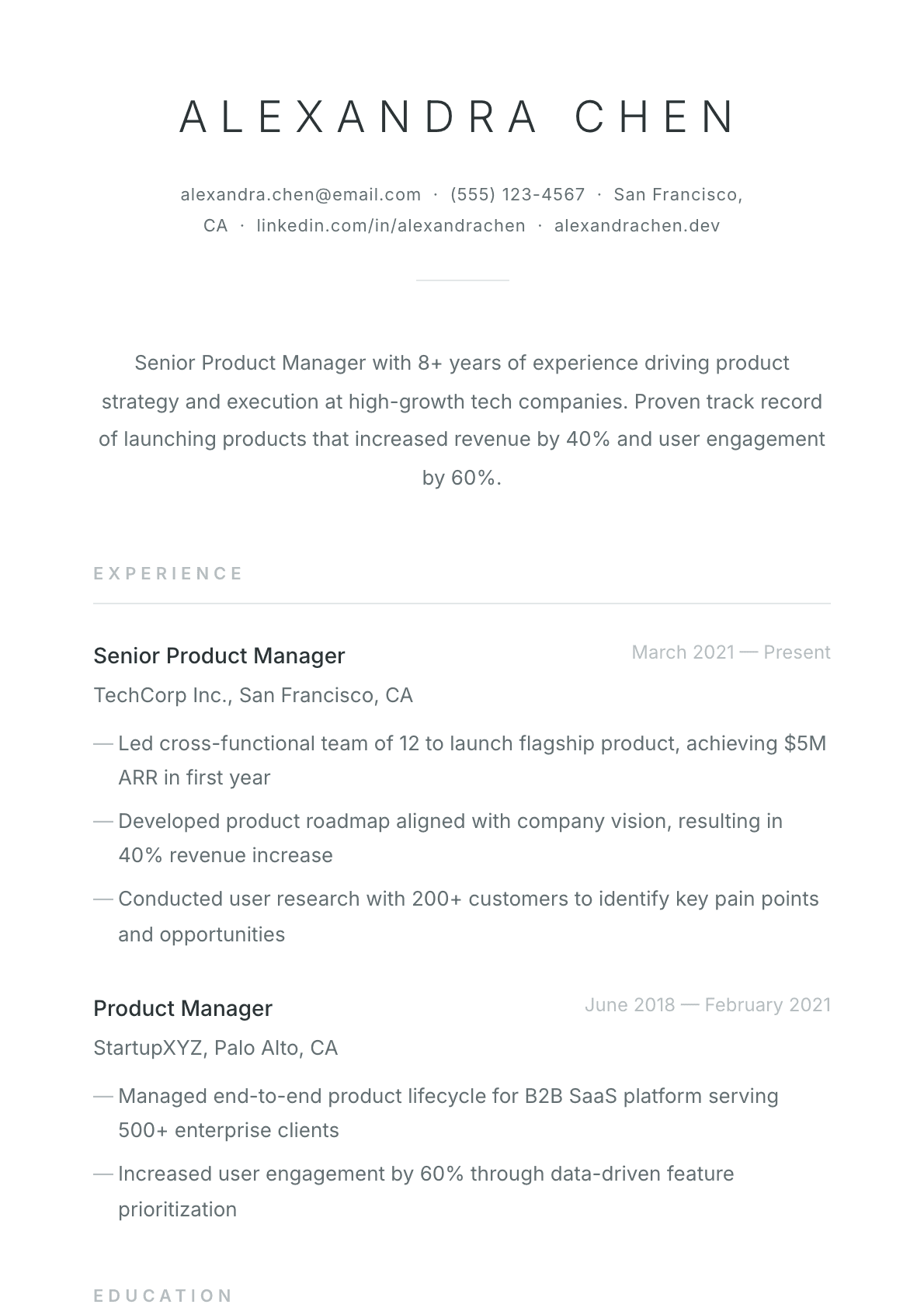 Minimalist Clean resume template preview