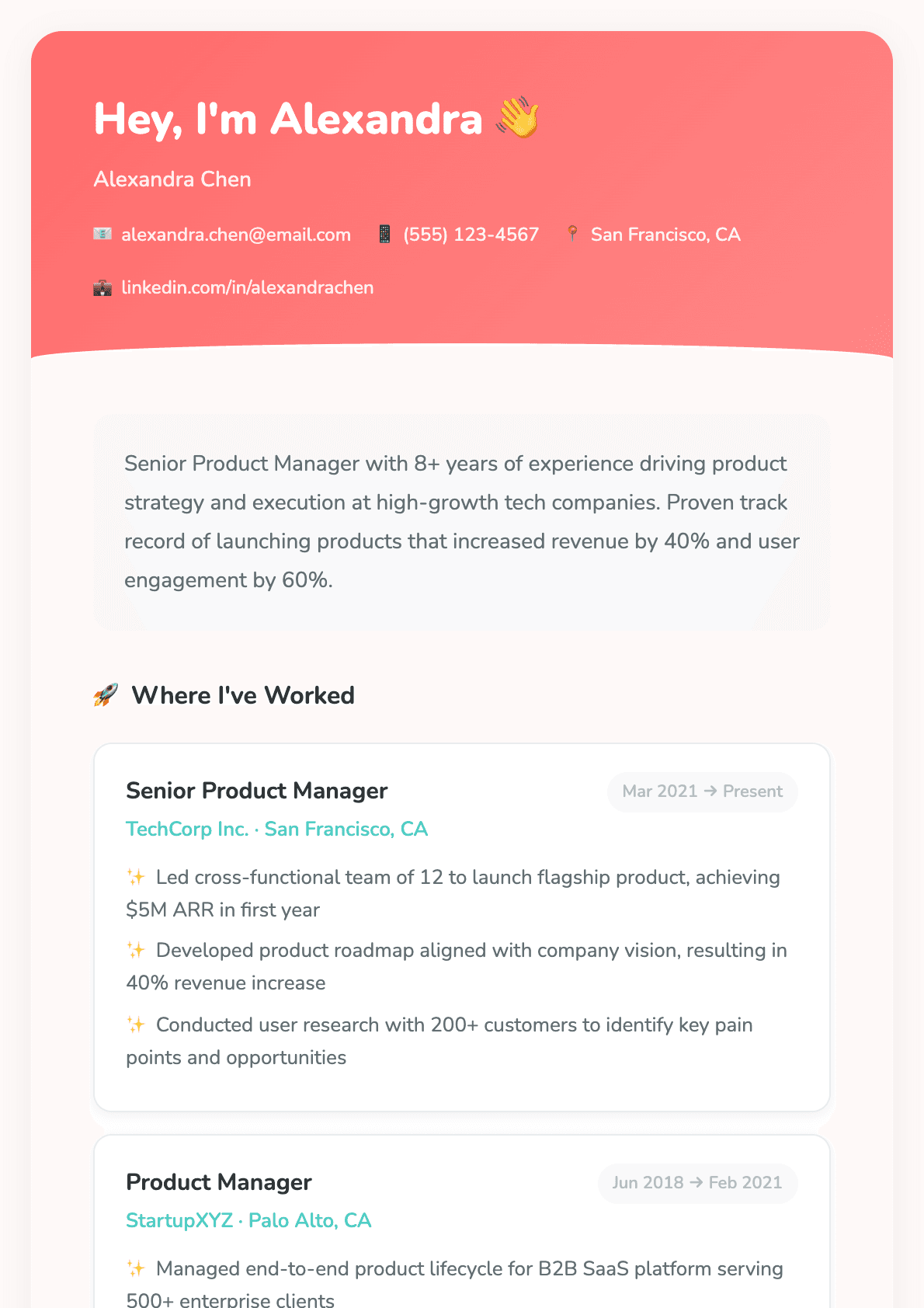 Startup Casual resume template preview