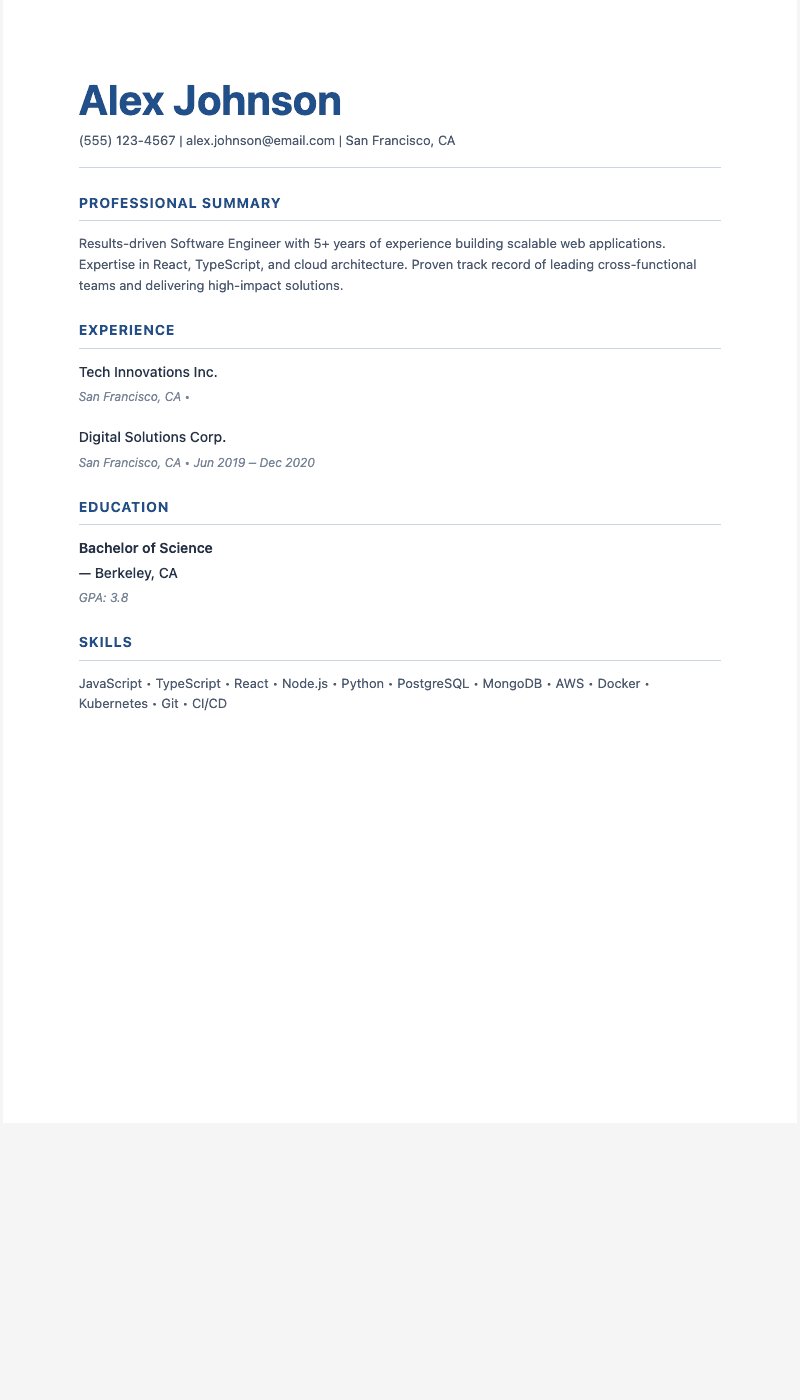 Classic Professional resume template preview